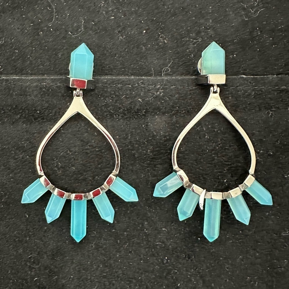 Blue Prism Stones on Silver Tear Drop frame, pierced.  Unique earrings.